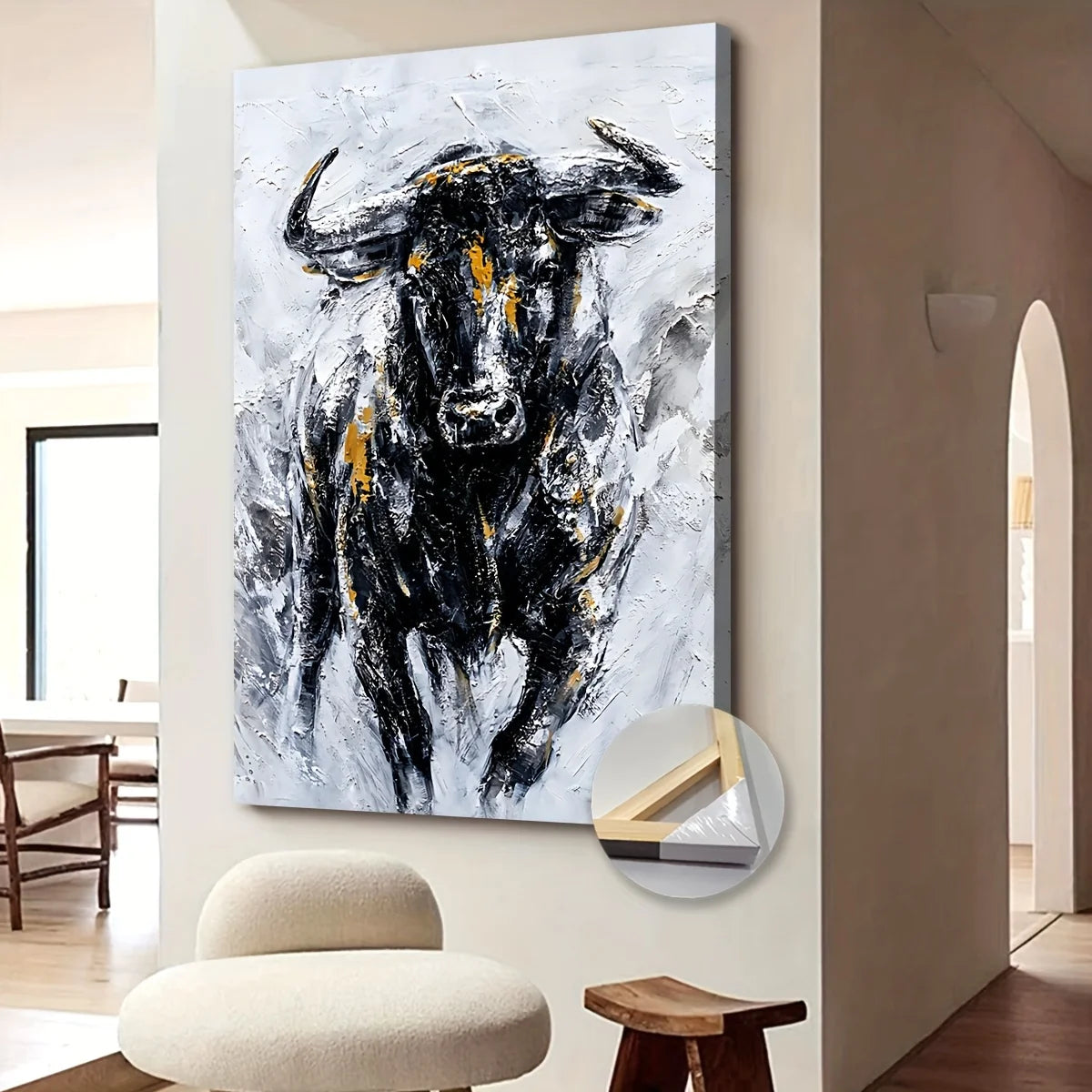 Abstract Cow Wall Art, Wooden Frame, Wall Art Deco