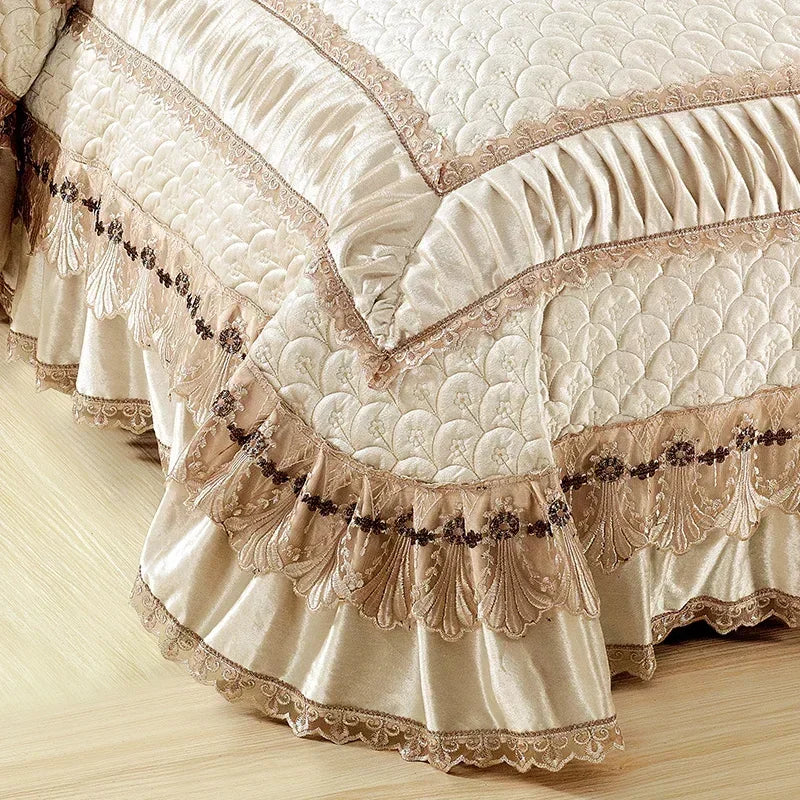 Fleece Bedding Set, Lace Ruffles, 3Pcs
