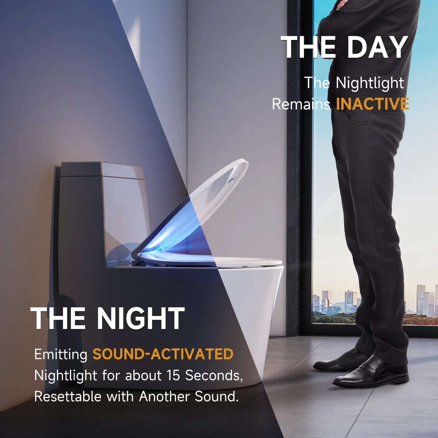 Elongated Toilet Seat, Built-in Light, Soft Slow Close, Plastic