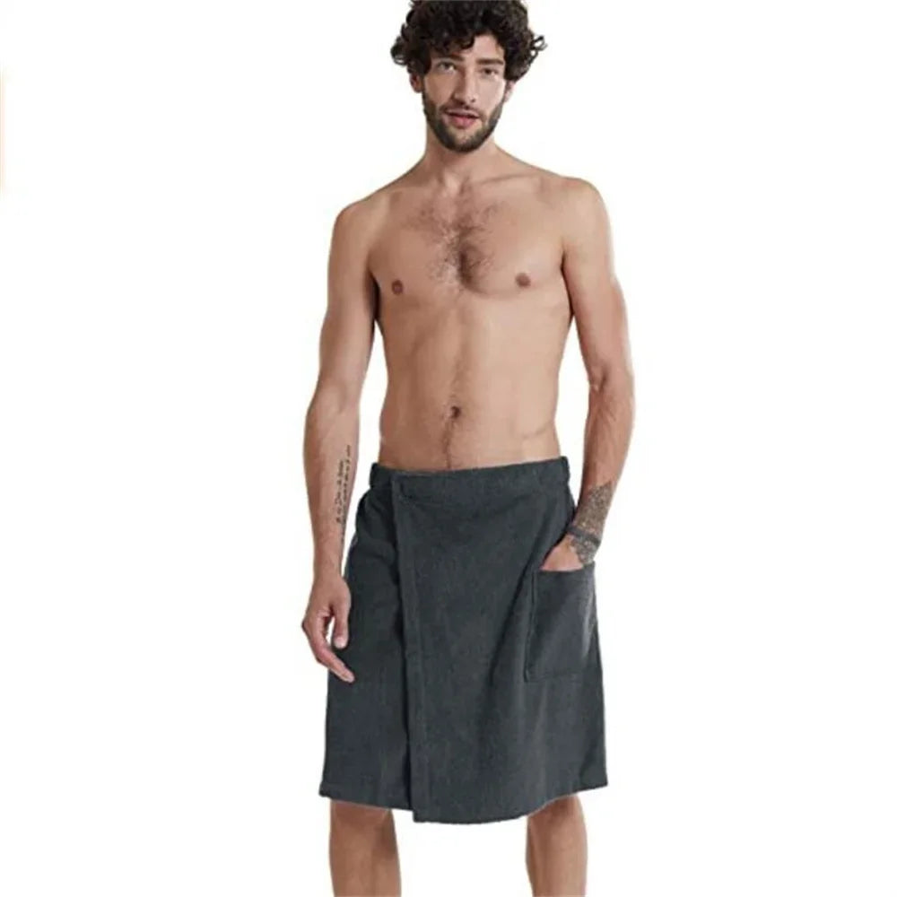 Men Wearable Bath Towel, Pocket, Soft, Shower Wrap, 5 Colors