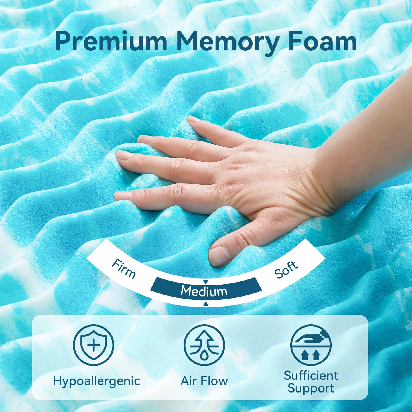 Mattress Topper, 5-Zone Memory Foam, Cooling Gel, Pressure Relieve, Queen / Full