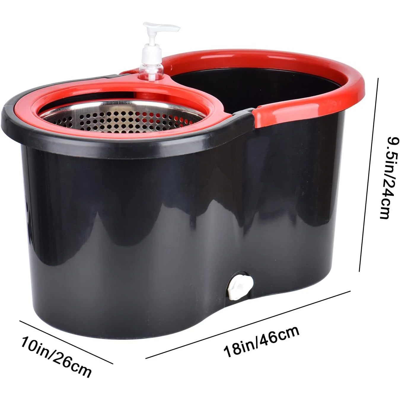 360° Spin Mop Bucket, Wring System, 3 Microfiber Heads, SS Basket, 61" Extended Mop Handle