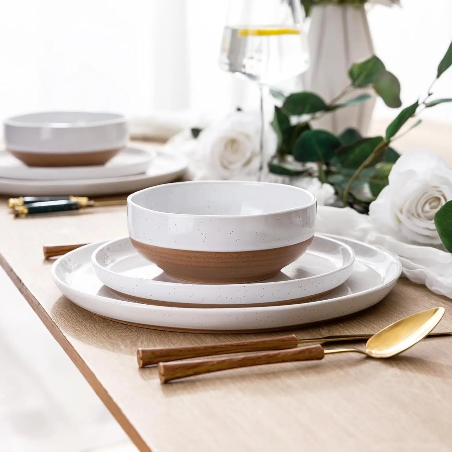12 Piece Ceramic Dinnerware Set, Rustic Terracott, Service For 4
