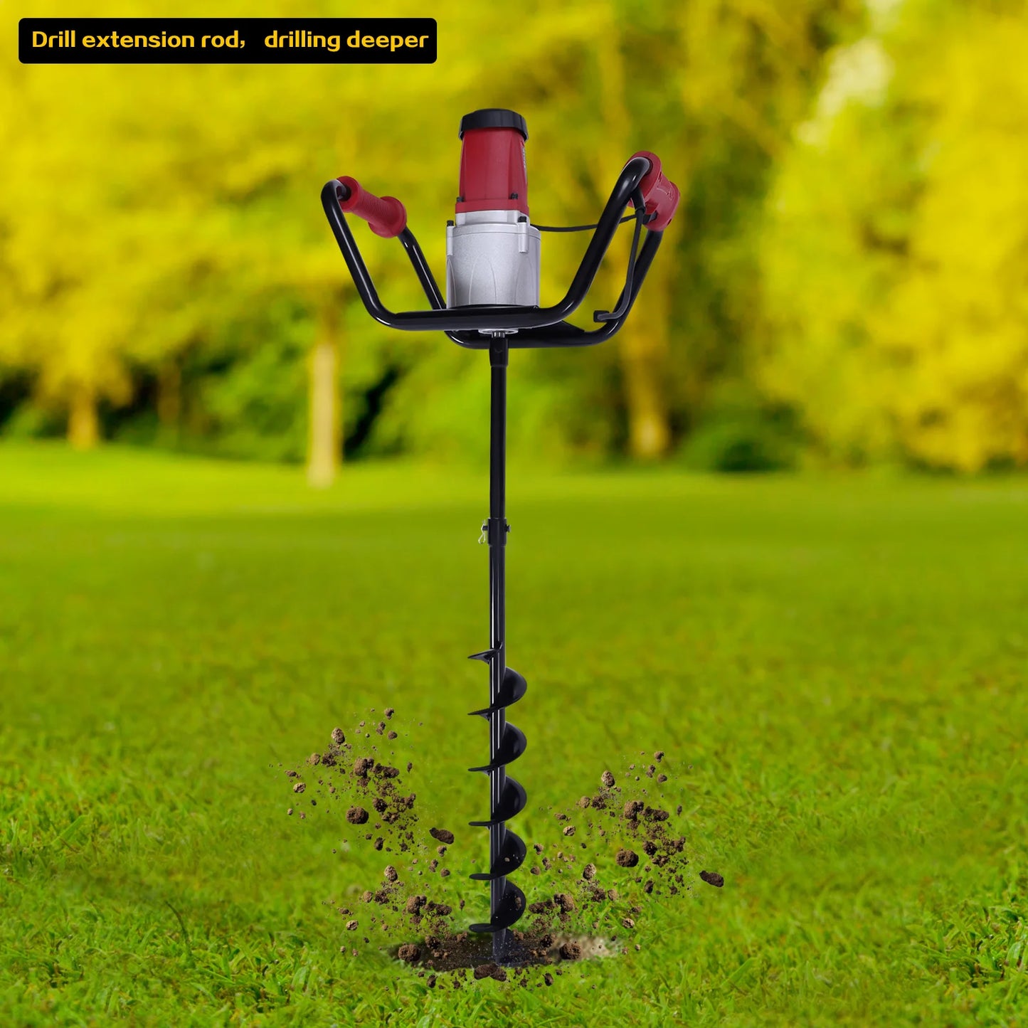 1500W Electric Post Hole Auger Digger, Adjustable, 4" Bit