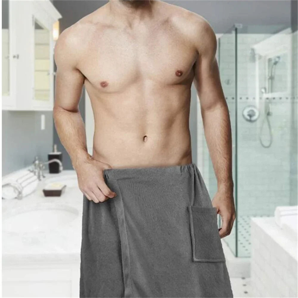 Men Wearable Bath Towel, Pocket, Soft, Shower Wrap, 5 Colors