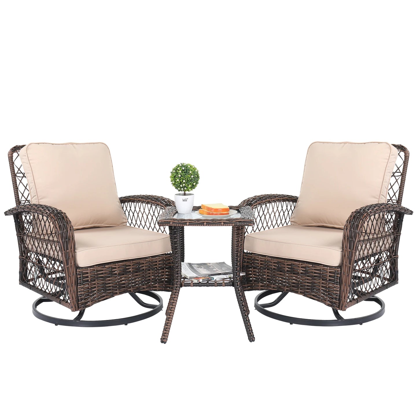 3 Pieces Patio Furniture Set, Outdoor, Swivel Gliders, Rocker, Wicker