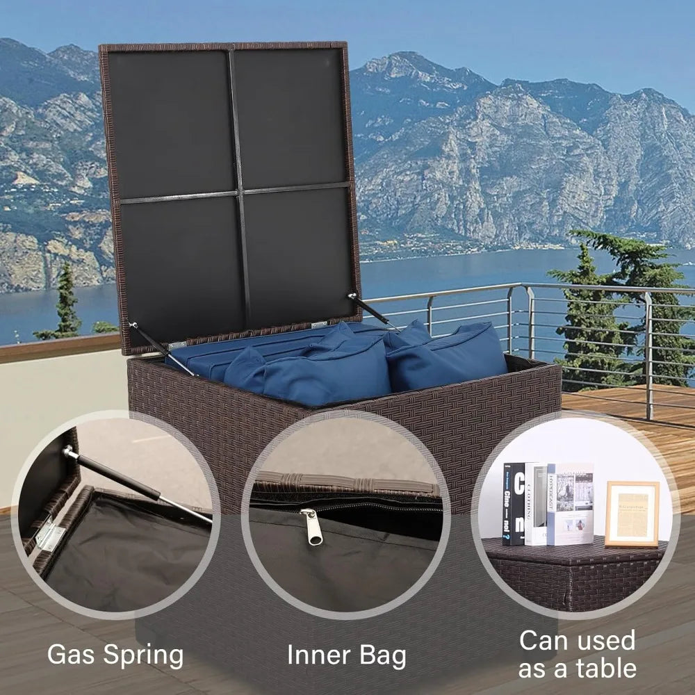4 Pcs Outdoor Furniture Set, Willow Sofa, Cushions, Coffee Table