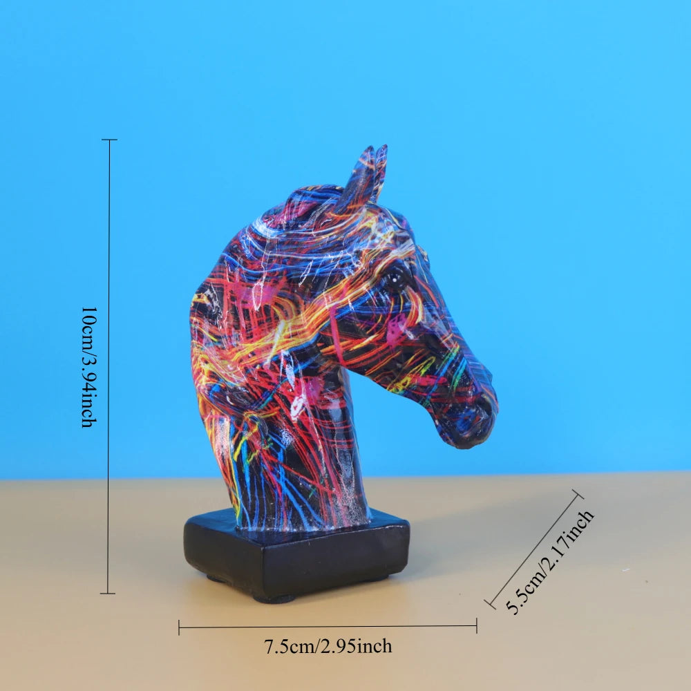 Colorful Horse Head Statue, Resin, Collectible Ornament, Graffiti Art