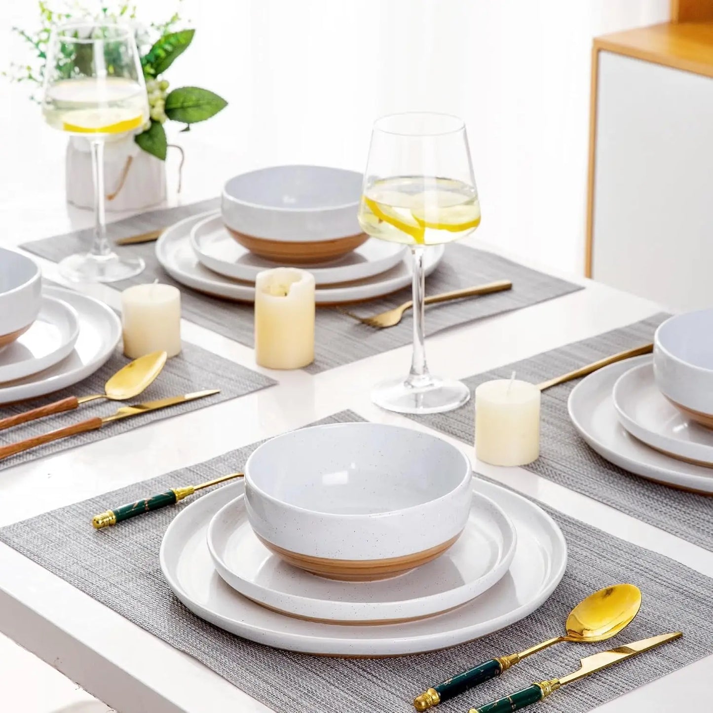 12 Piece Ceramic Dinnerware Set, Rustic Terracott, Service For 4