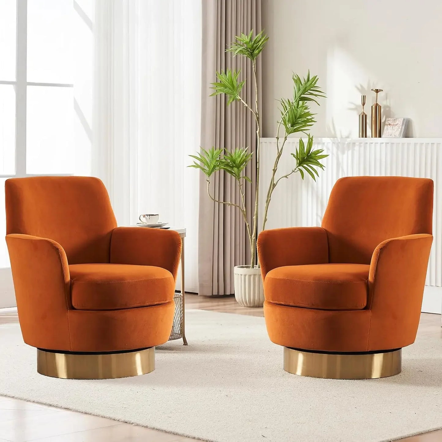 Bucket Chair, Swivel, Set of 2, Velvet, Round, 7 Colors