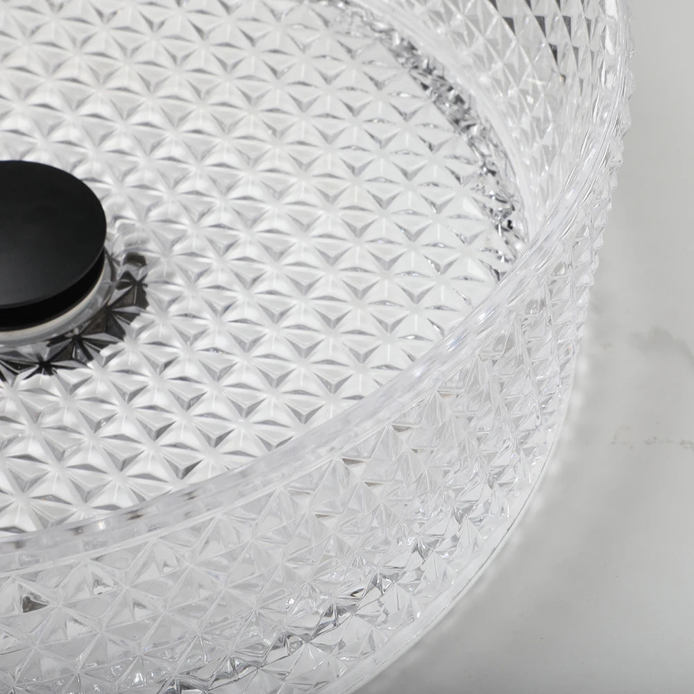 Thick Glass Bathroom Sink, Diamond Shaped Texture W/ Matte Black Faucet