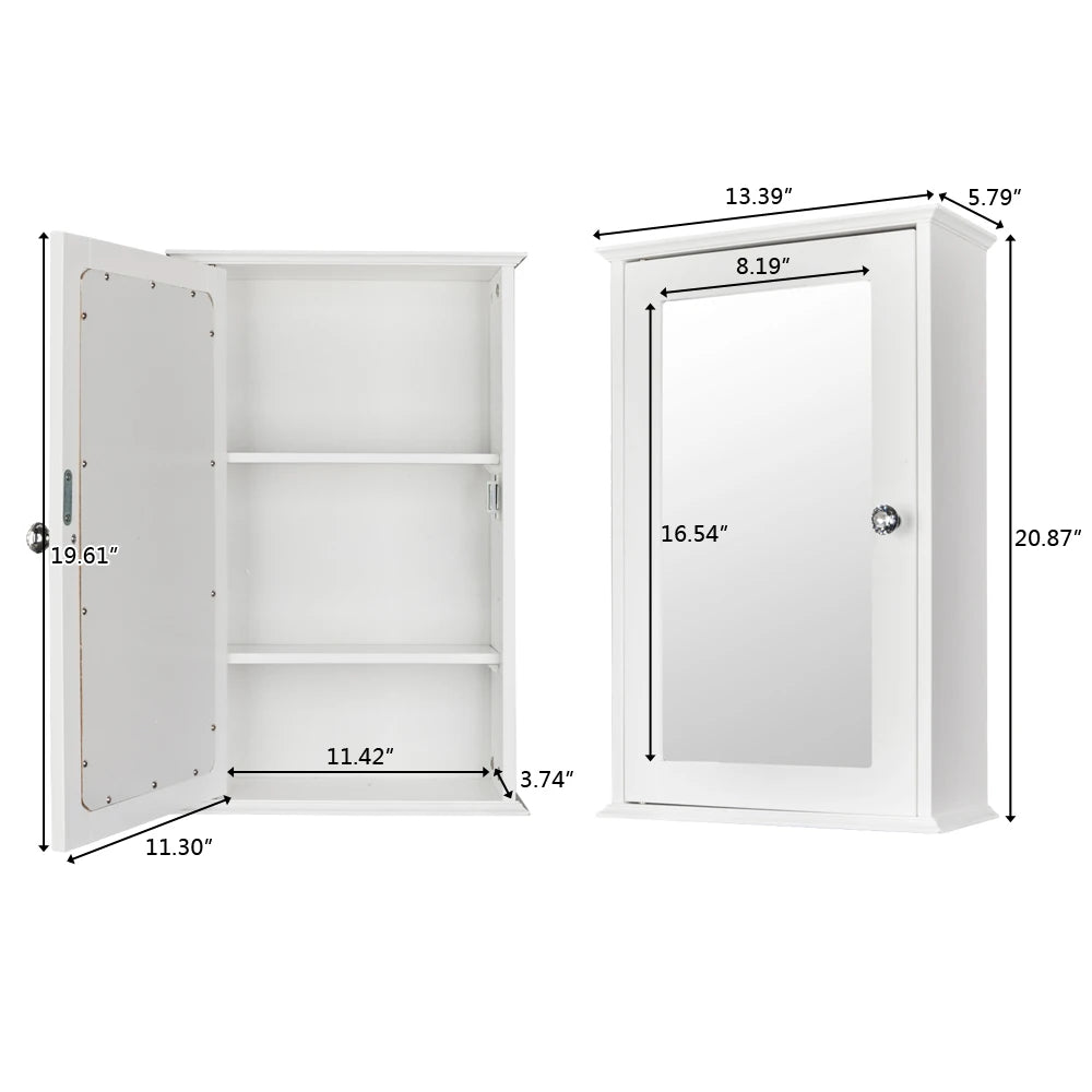 Single Door Bathroom Cabinet, Shelf, White