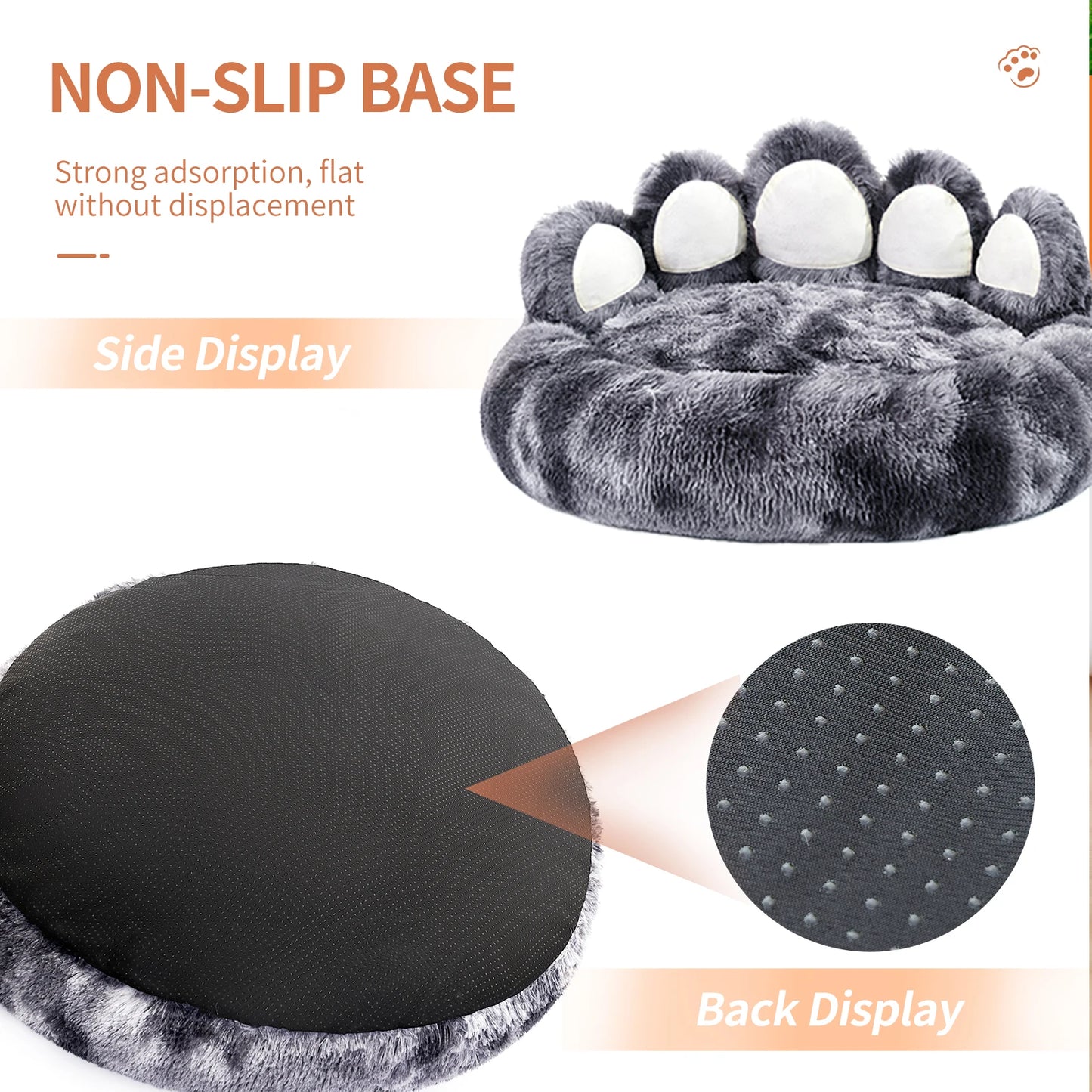 Comfy Pet Dog Or Cat Bed, Paw Shape, Warm, Brown Or Grey, 4 Sizes