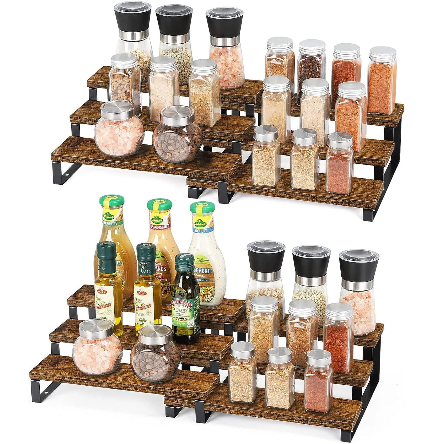3-Tier Wooden Spice Organizer, Expandable, Set of 2