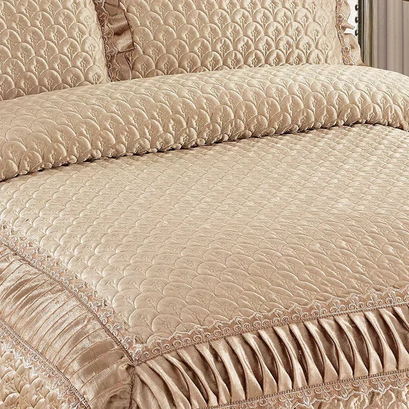 Fleece Bedding Set, Lace Ruffles, 3Pcs