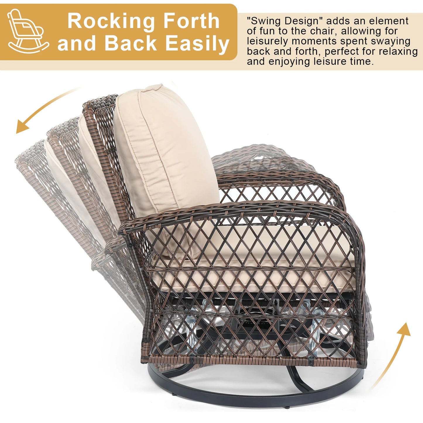 3 Pieces Patio Furniture Set, Outdoor, Swivel Gliders, Rocker, Wicker
