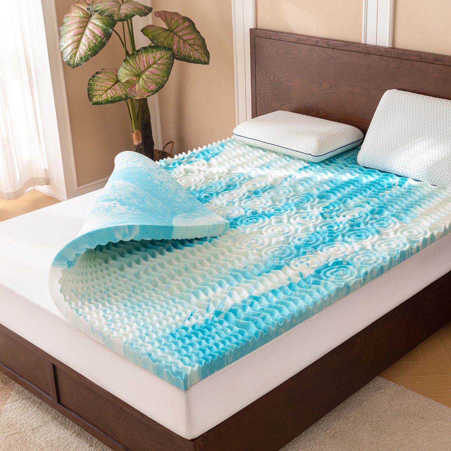 Mattress Topper, 5-Zone Memory Foam, Cooling Gel, Pressure Relieve, Queen / Full