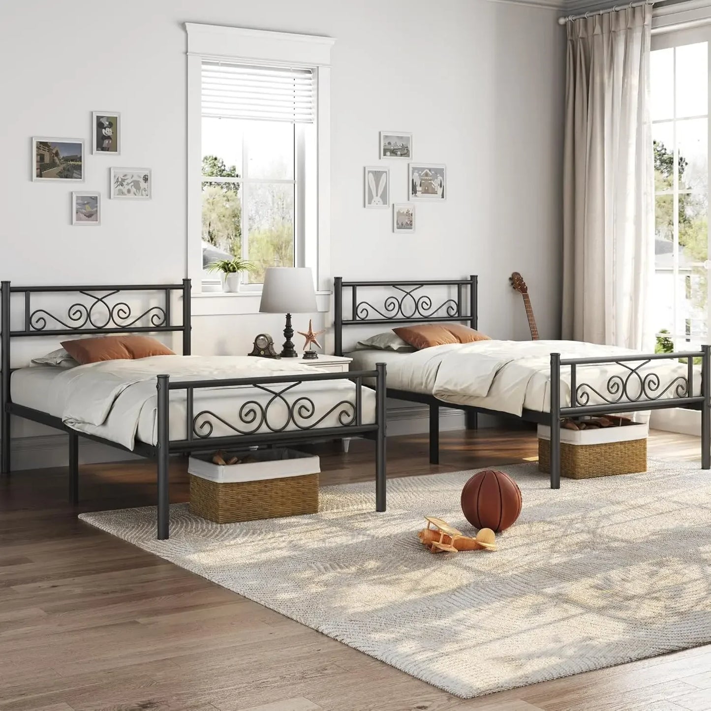 Twin Bed Frame, Metal Platform Bed, Headboard, Footboard, No Box Spring Needed
