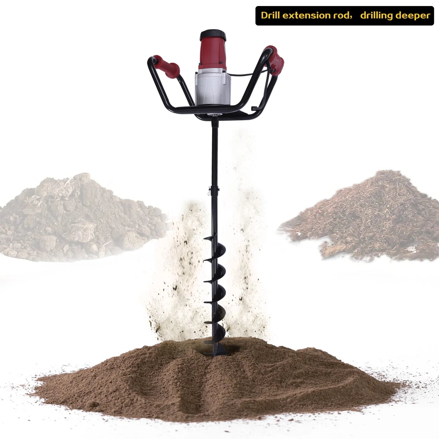 1500W Electric Post Hole Auger Digger, Adjustable, 4" Bit