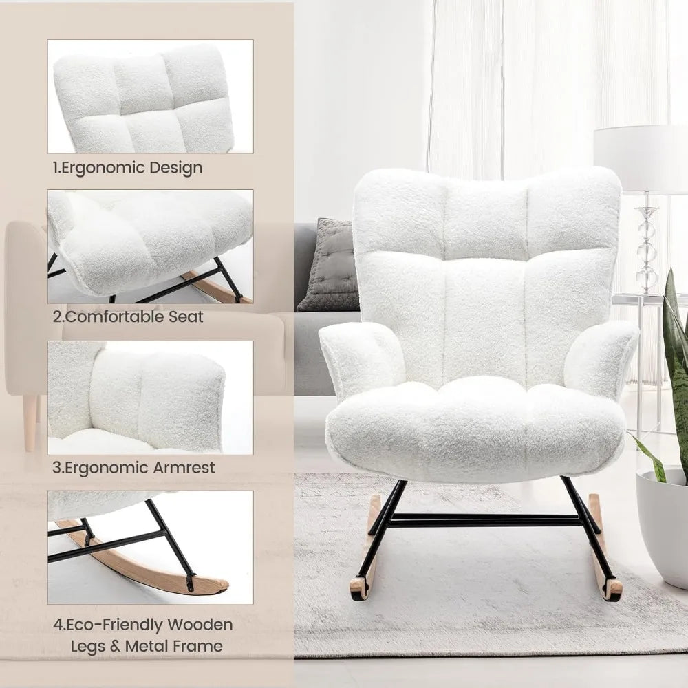 Rocking Chair, Upholstered Baby Fluffy Glider For Adults Small Spaces