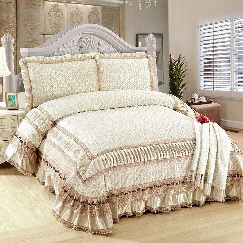 Fleece Bedding Set, Lace Ruffles, 3Pcs