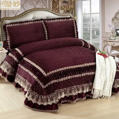 Fleece Bedding Set, Lace Ruffles, 3Pcs