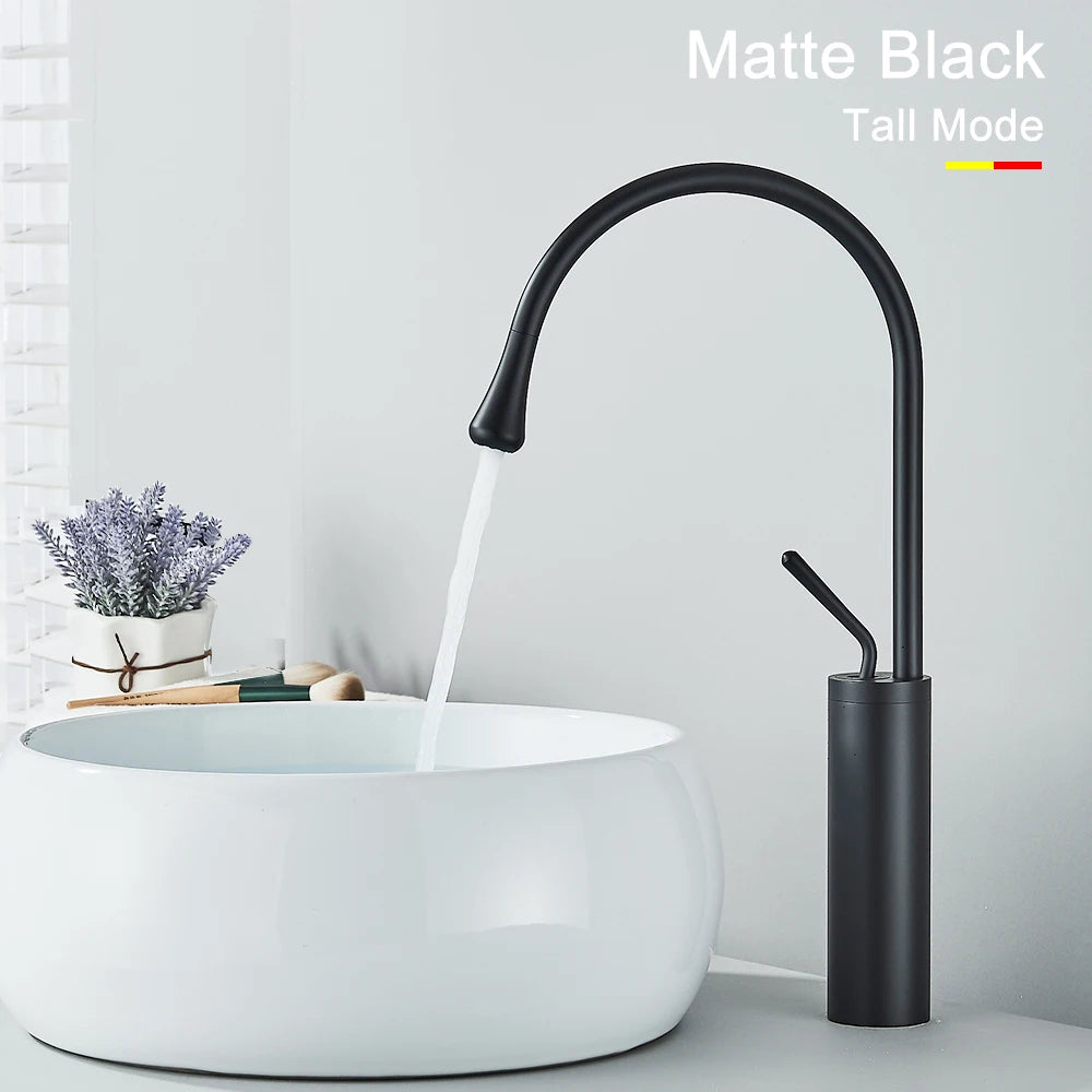 Black Brass Art Faucet, Hot Cold Tap, 360 Swivel ,Waterfall