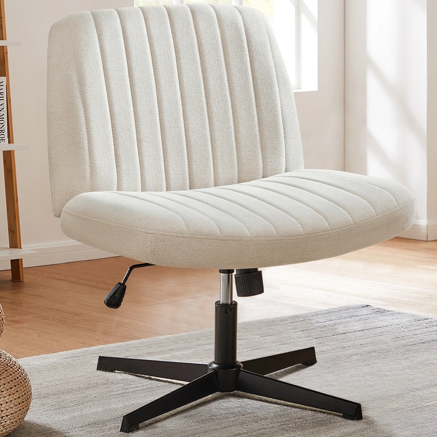 Office Chair, Armless, Wide, Dual-Purpose Base, Adjustable, Swivel, Fabric