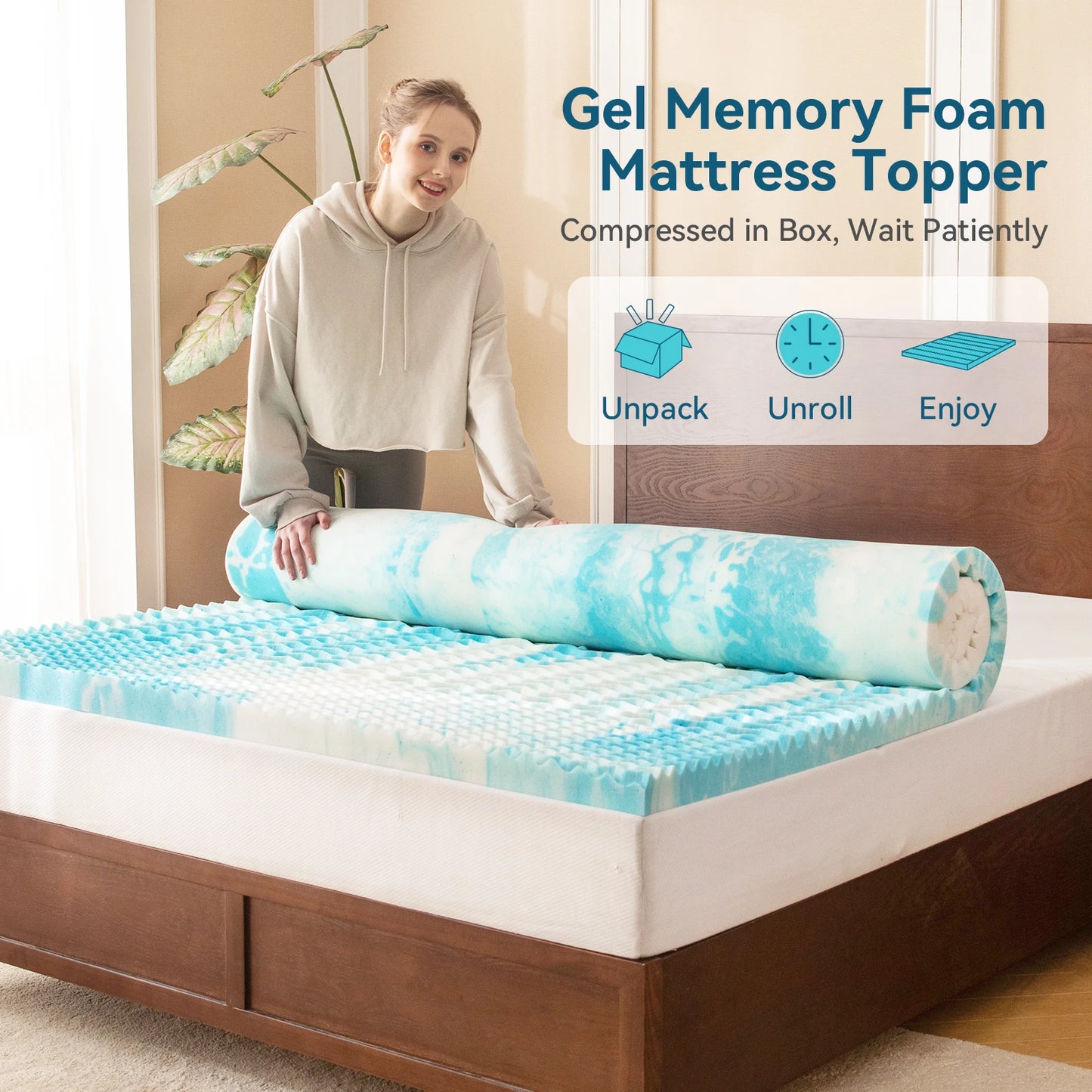 Mattress Topper, 5-Zone Memory Foam, Cooling Gel, Pressure Relieve, Queen / Full