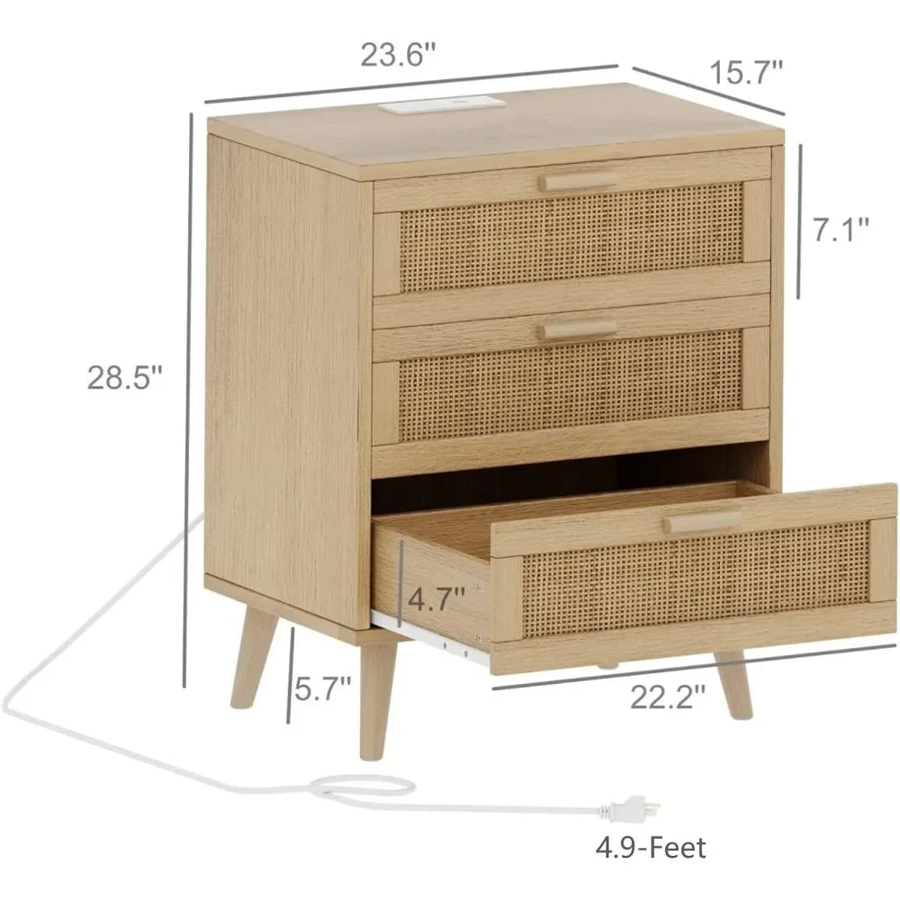 Nightstand with Charging Station, 2 USB Ports, 2AC Outlets