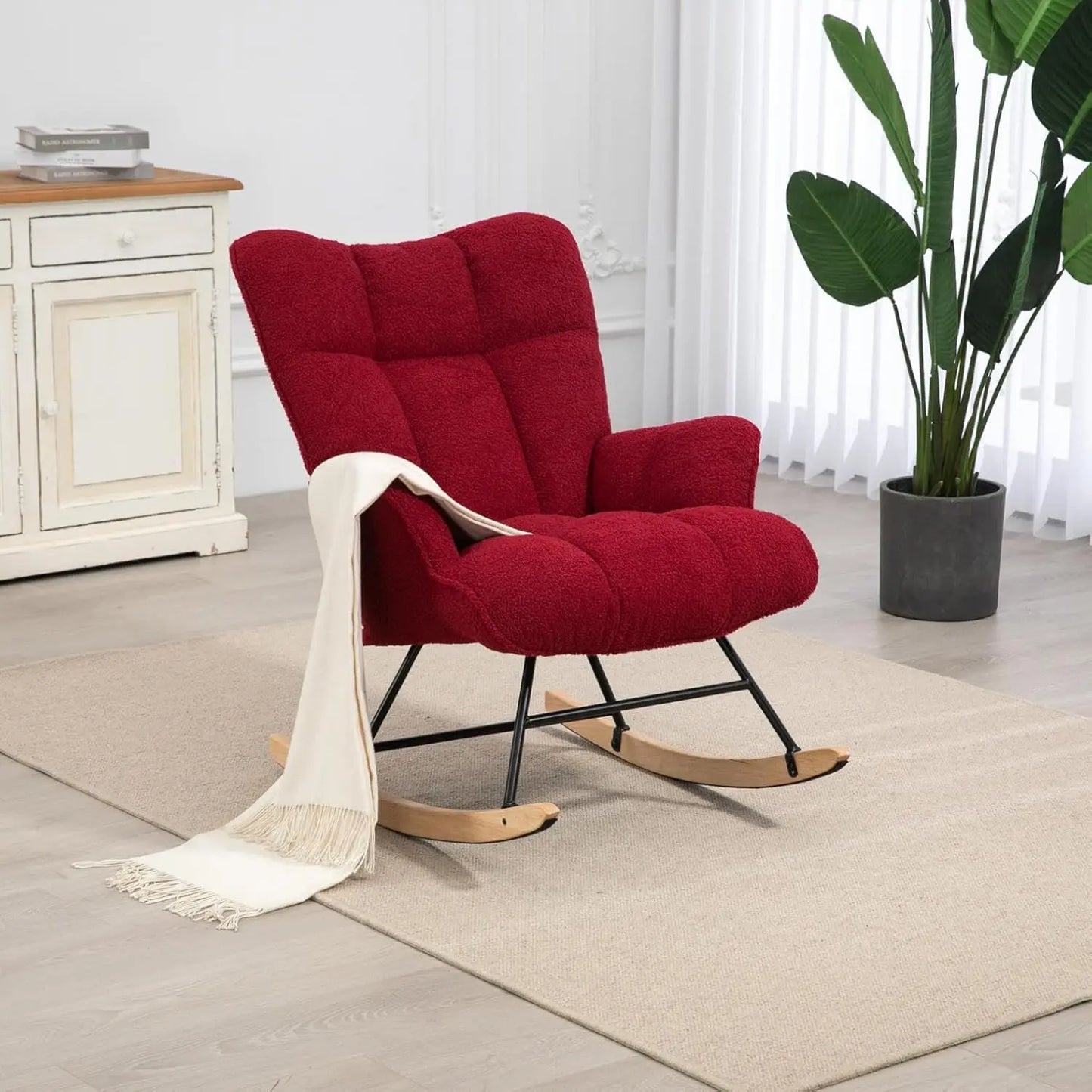 Rocking Chair, Upholstered Baby Fluffy Glider For Adults Small Spaces