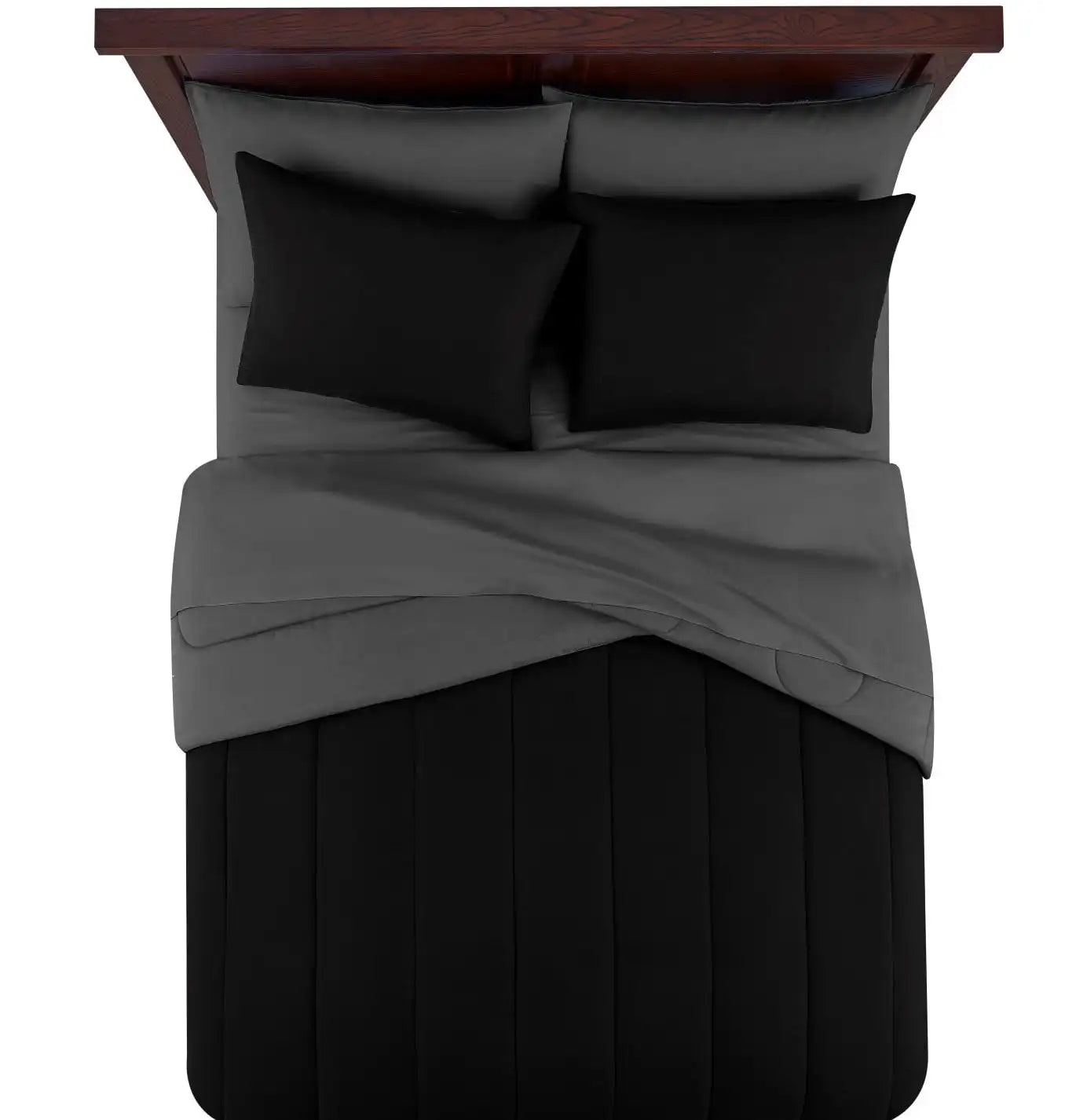 Queen Black Reversible 7-Piece Set, Comforter, Sheets , Pillow Cases, Shams