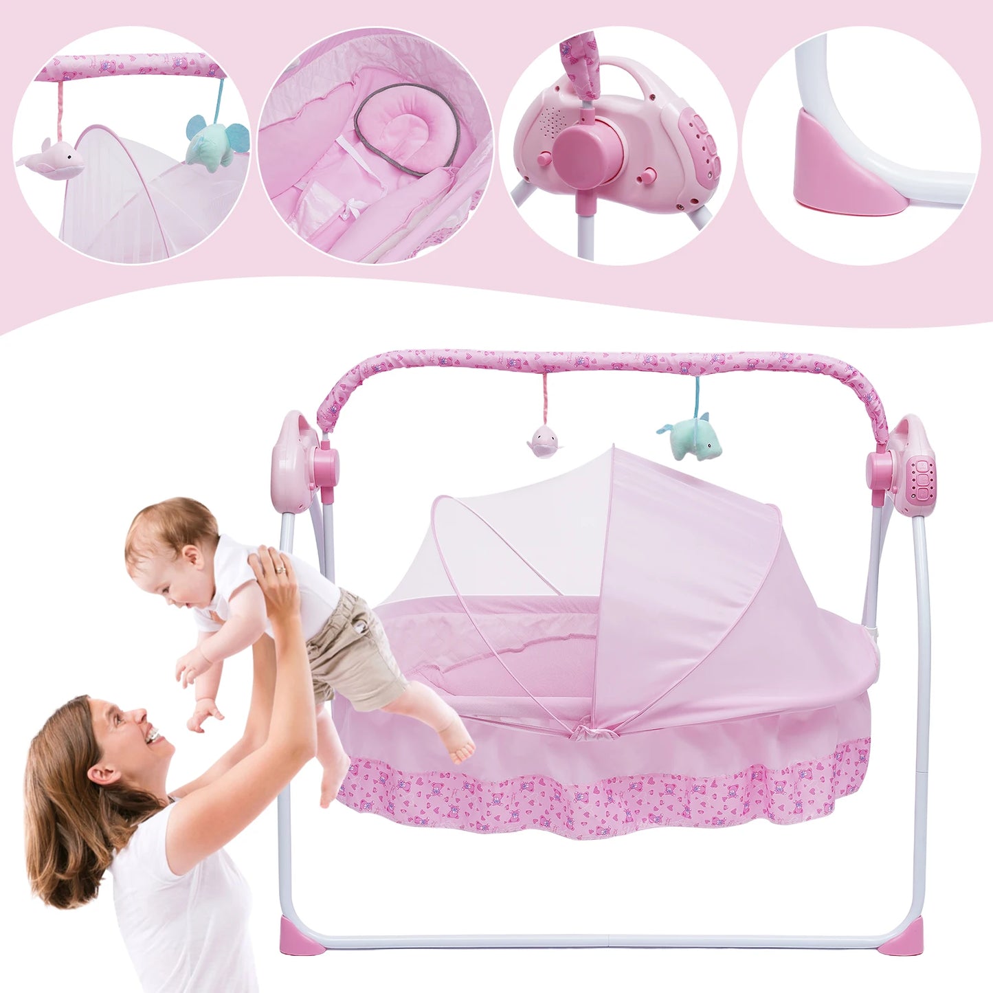 5 Gear Electric Auto-Swing, Cradle Sleep Bed, Infant, Bluetooth Music