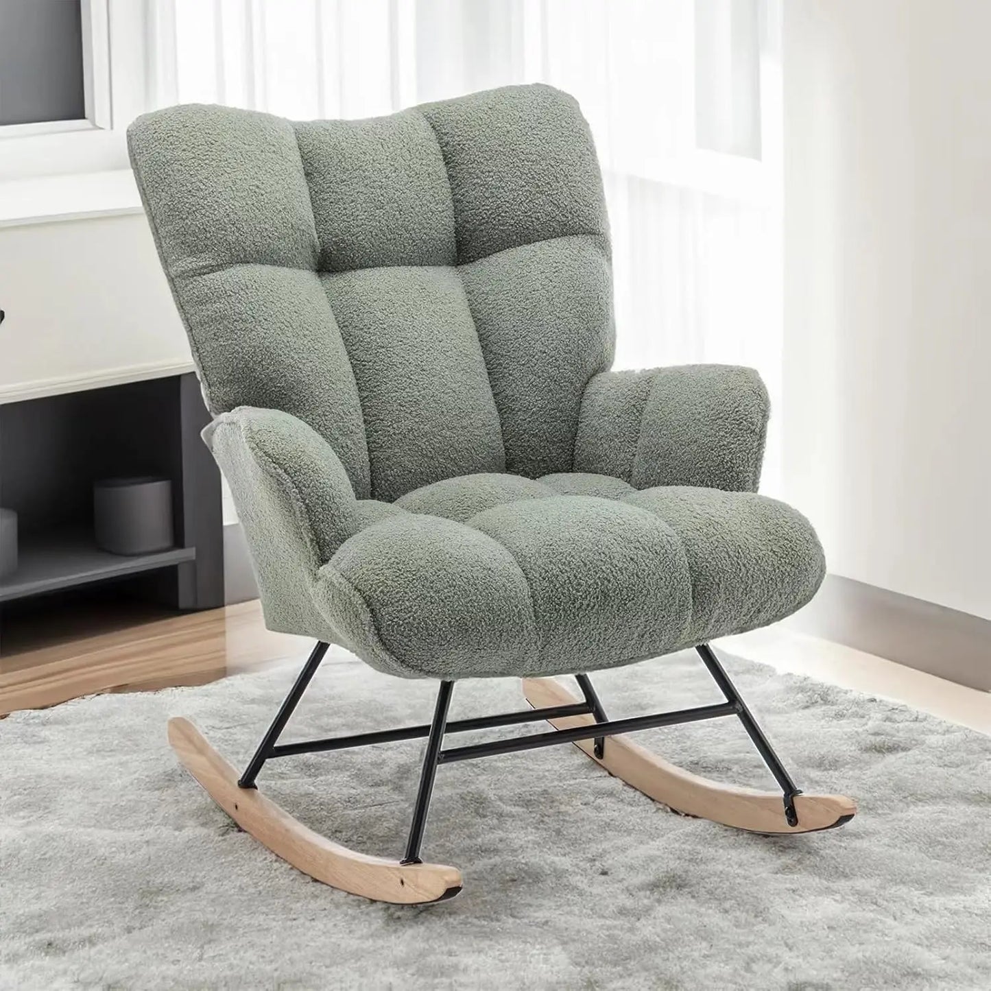 Rocking Chair, Upholstered Baby Fluffy Glider For Adults Small Spaces