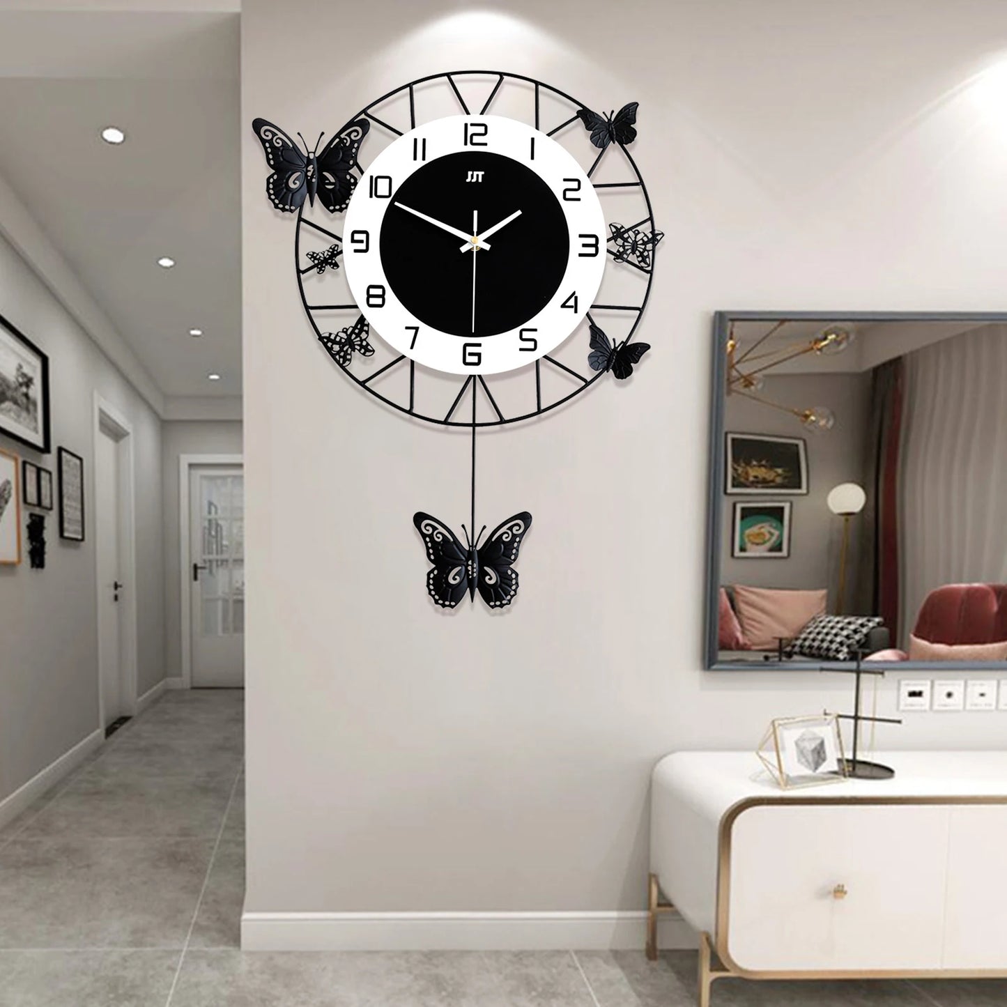 20" Round Butterfly Wall Clock, Creative, Iron, Quartz