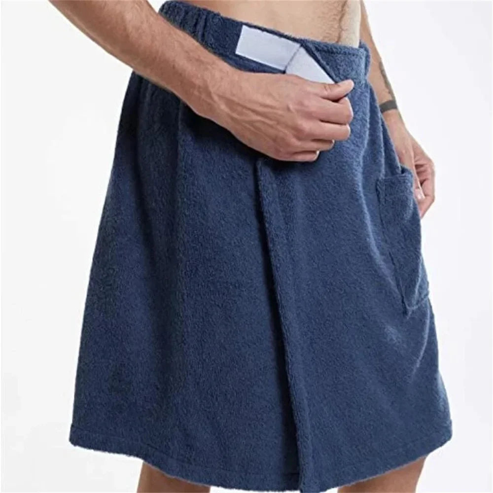 Men Wearable Bath Towel, Pocket, Soft, Shower Wrap, 5 Colors