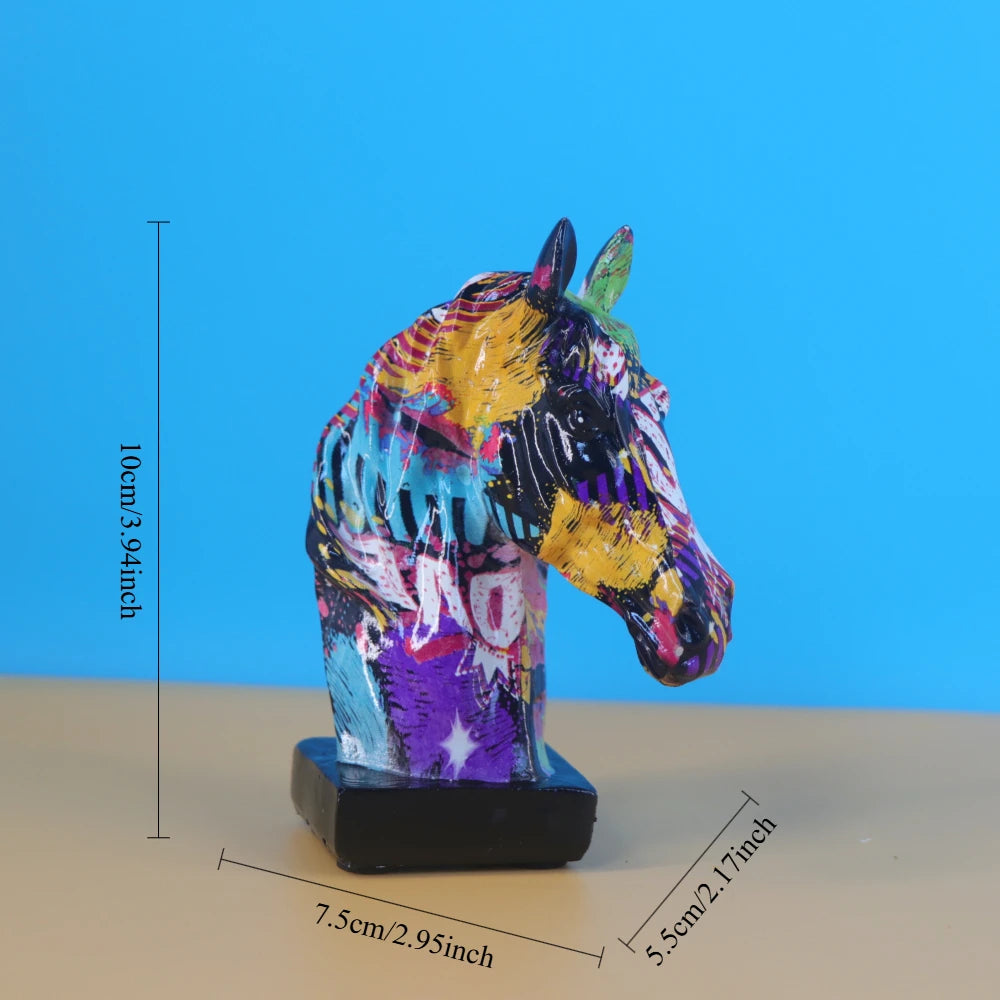 Colorful Horse Head Statue, Resin, Collectible Ornament, Graffiti Art