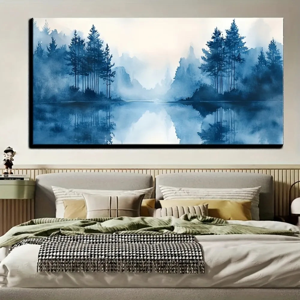 Blue Ink Artwork, 1.5" Thick Solid Pine Wood Frame