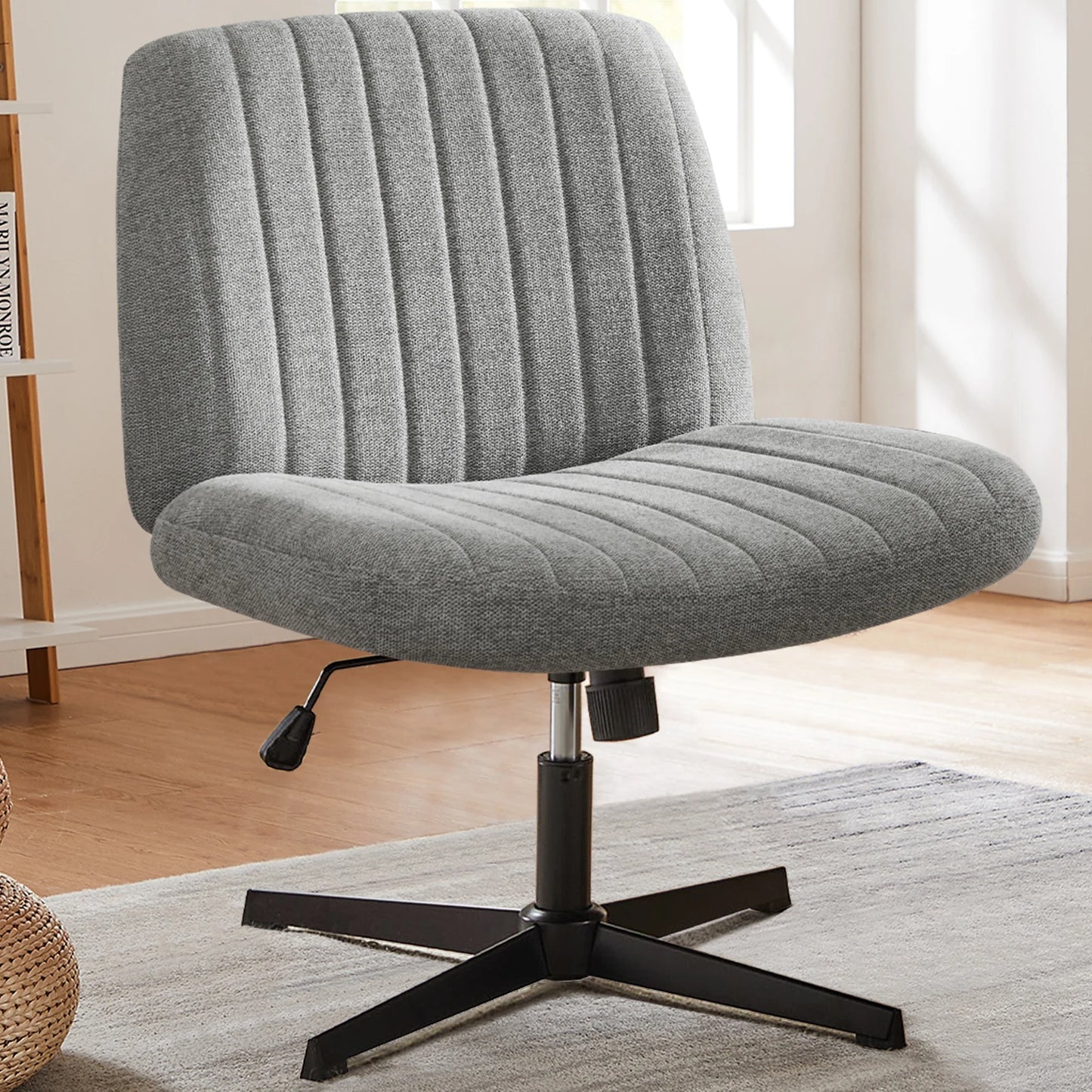 Office Chair, Armless, Wide, Dual-Purpose Base, Adjustable, Swivel, Fabric