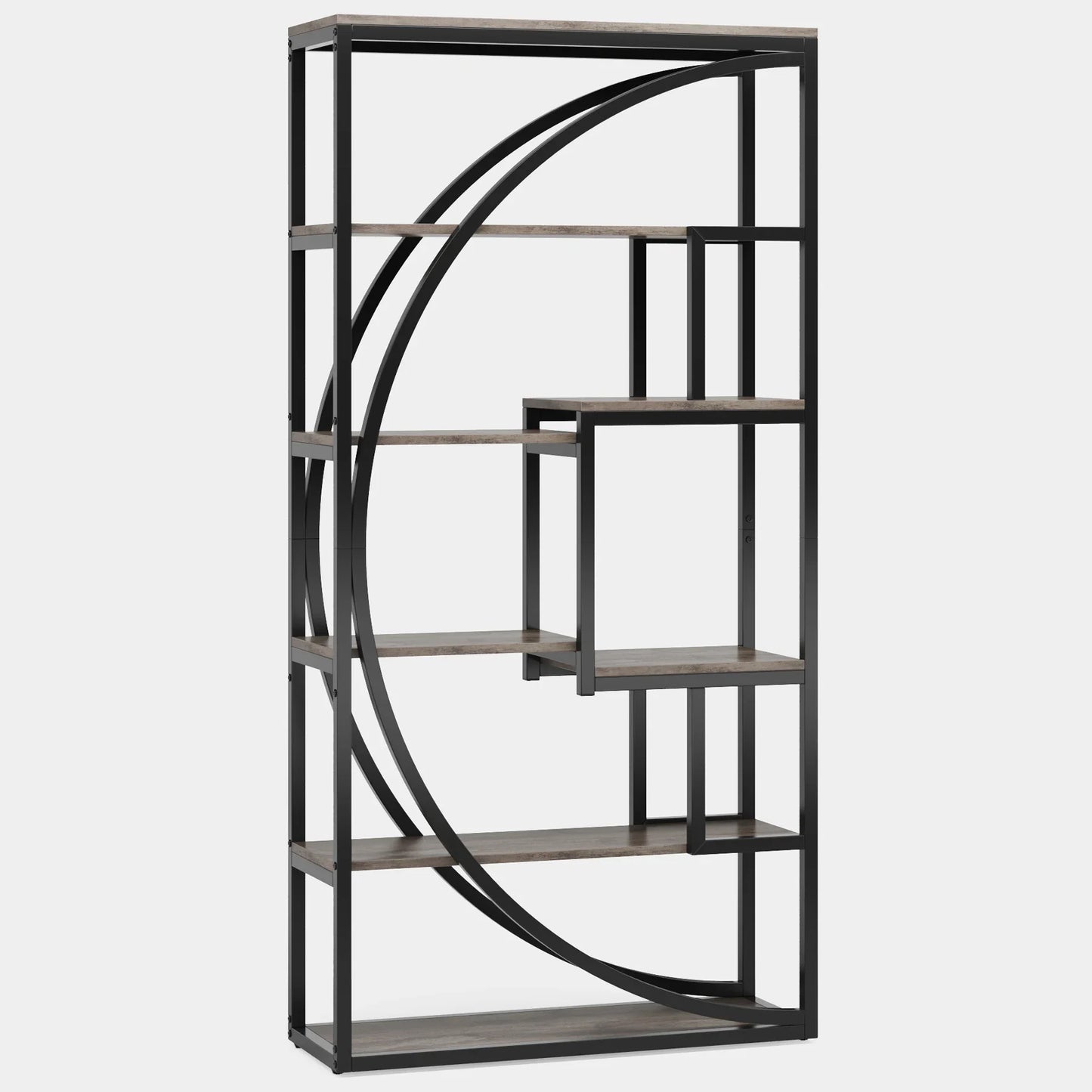 Bookshelf, Industrial, 5-Tier, 70.8" Tall, 8 Open Shelves
