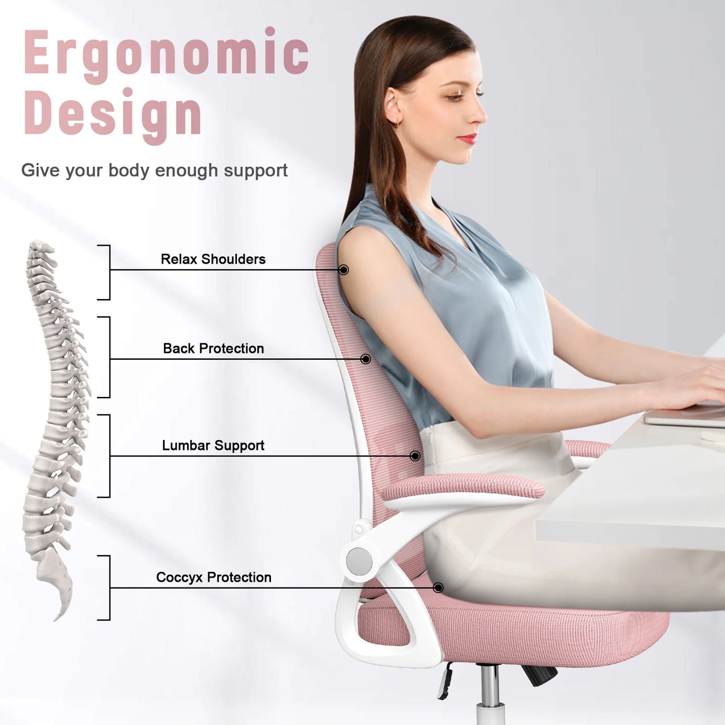Ergonomic Mesh Office Chair, Liftable, High Back, Lumbar Support, Swivel, Adjustable