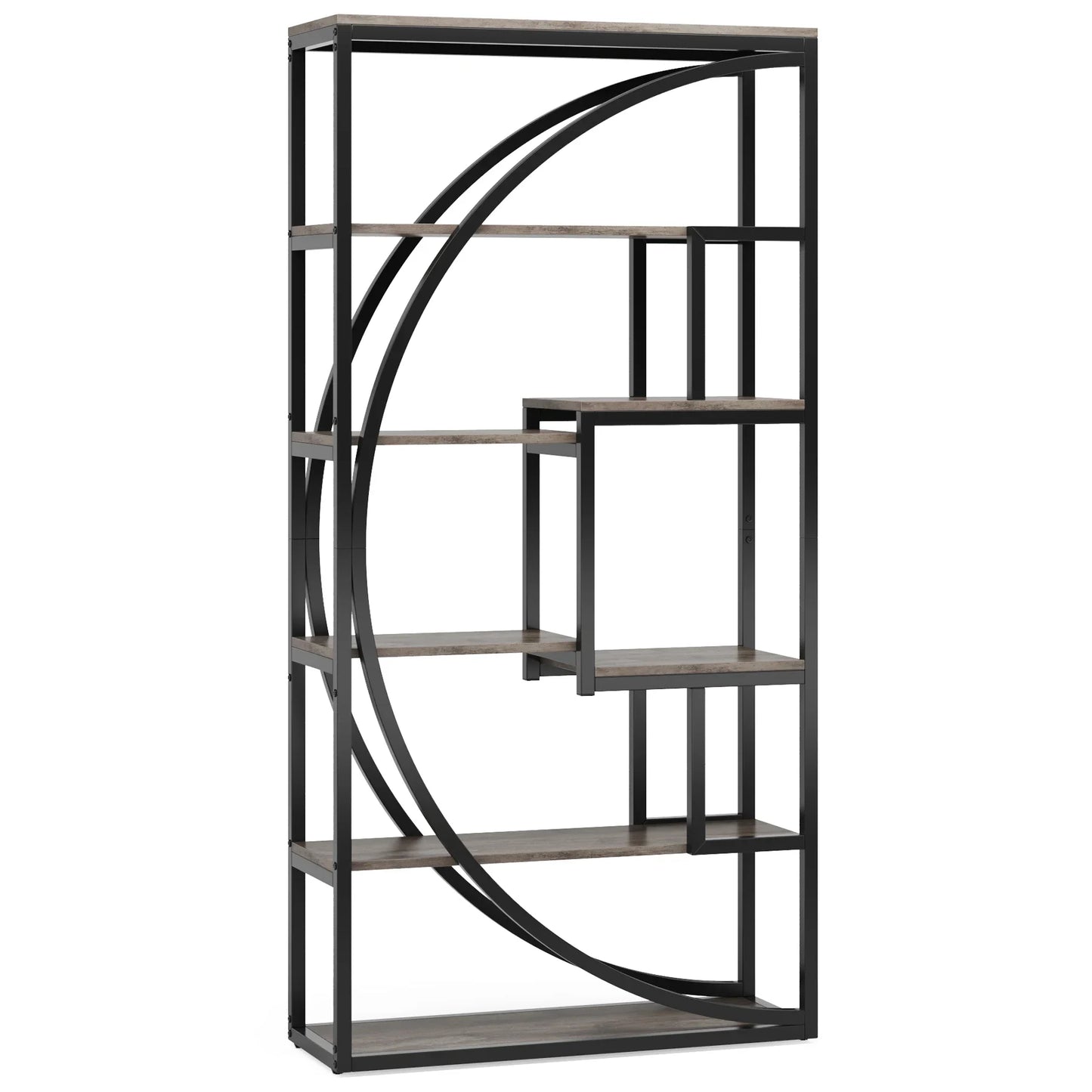 Bookshelf, Industrial, 5-Tier, 70.8" Tall, 8 Open Shelves