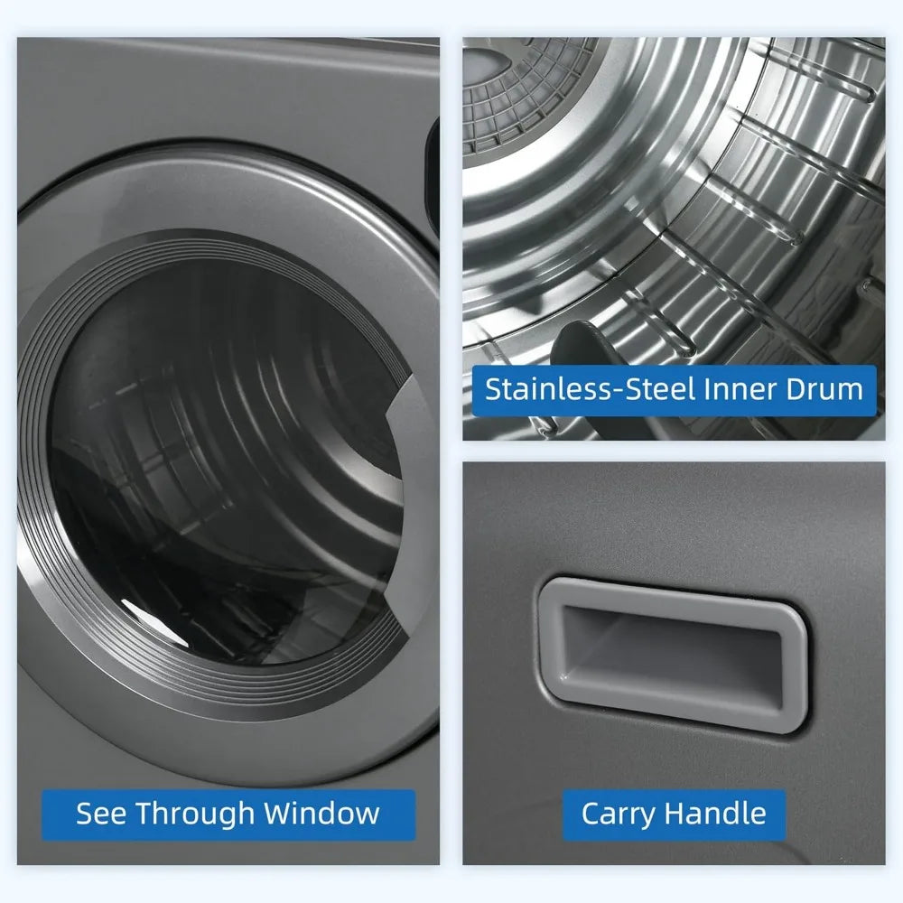Clothes Dryer With Intelligent Drying, 120V 3.2 Cu.ft Stainless Steel Drum, Front Load