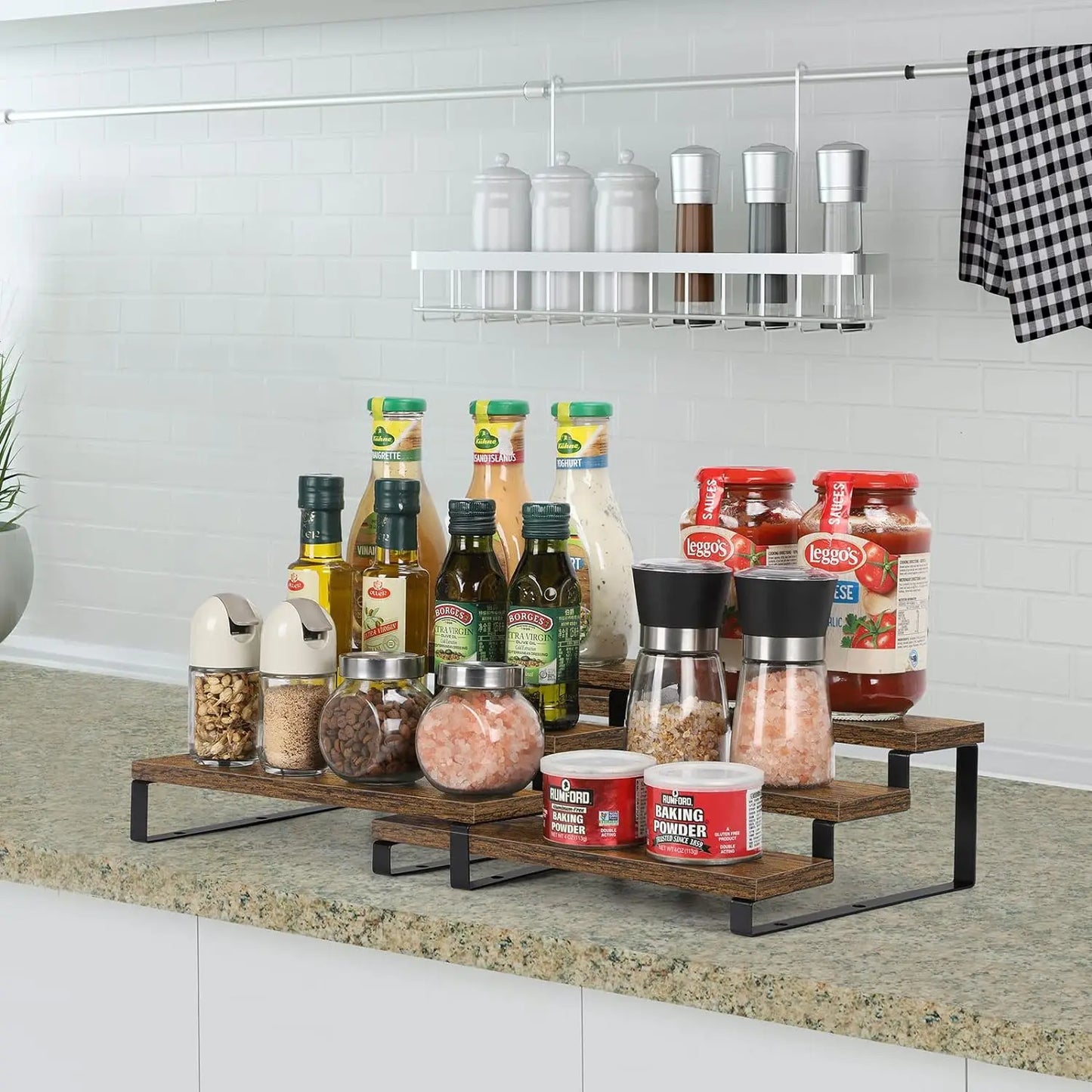 3-Tier Wooden Spice Organizer, Expandable, Set of 2