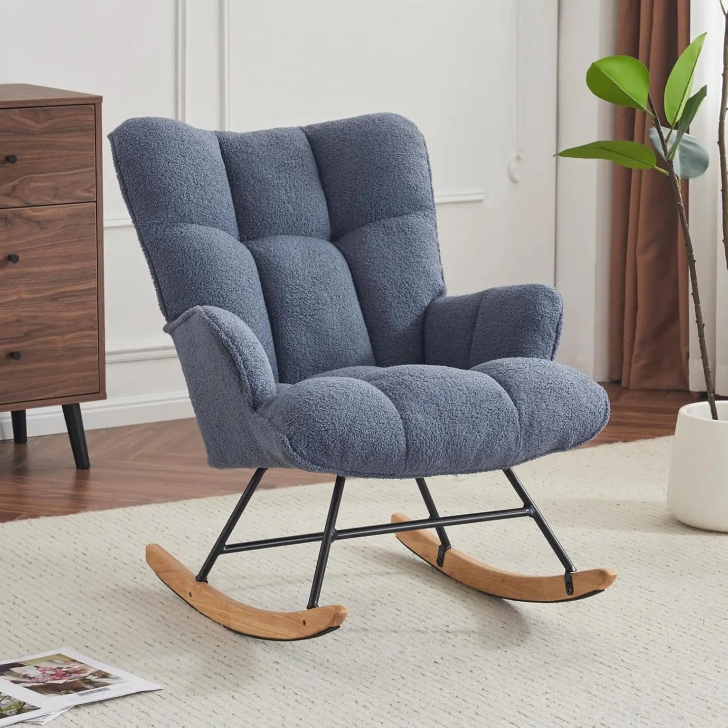 Rocking Chair, Upholstered Baby Fluffy Glider For Adults Small Spaces