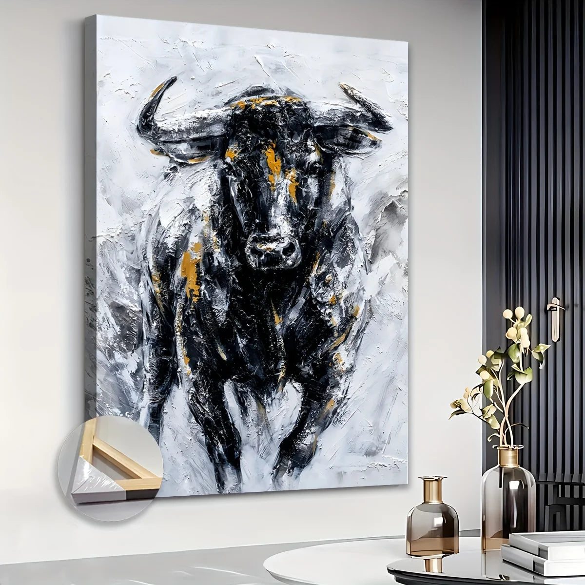 Abstract Cow Wall Art, Wooden Frame, Wall Art Deco