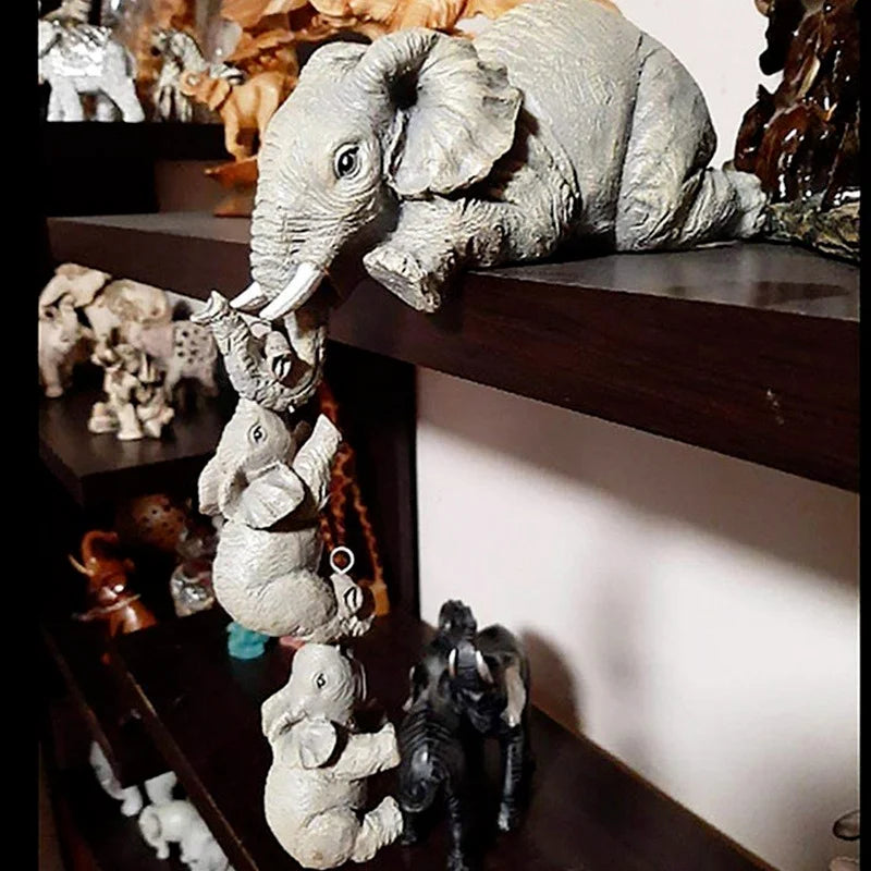 3pcs/set Elephant Figurines, Elephant Holding Baby Elephant