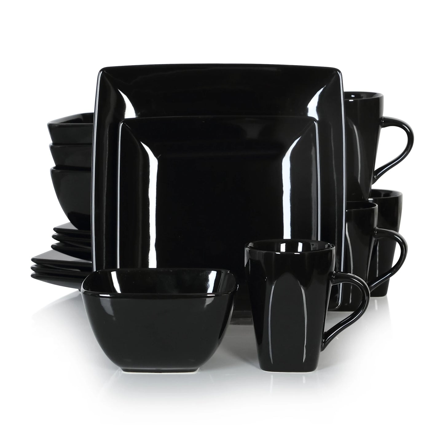 16/32/48 Piece Black Porcelain Square Dinnerware