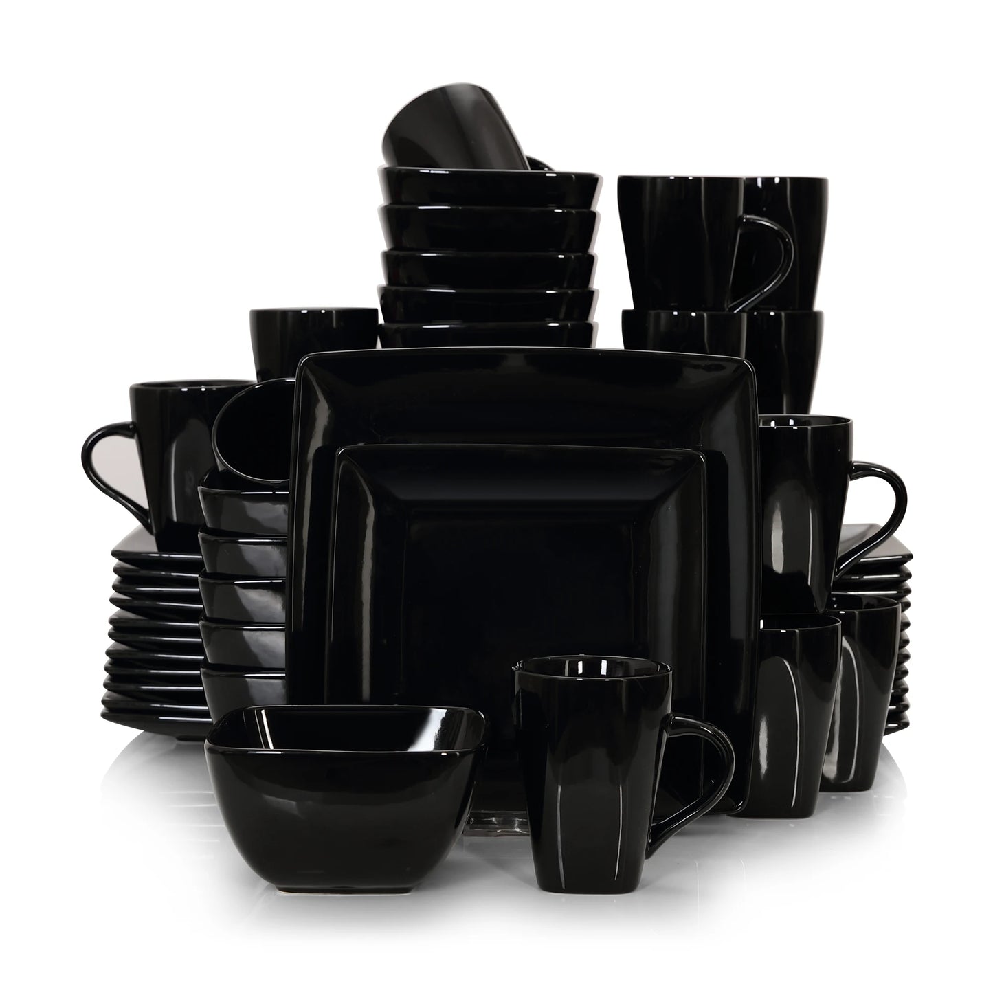 16/32/48 Piece Black Porcelain Square Dinnerware