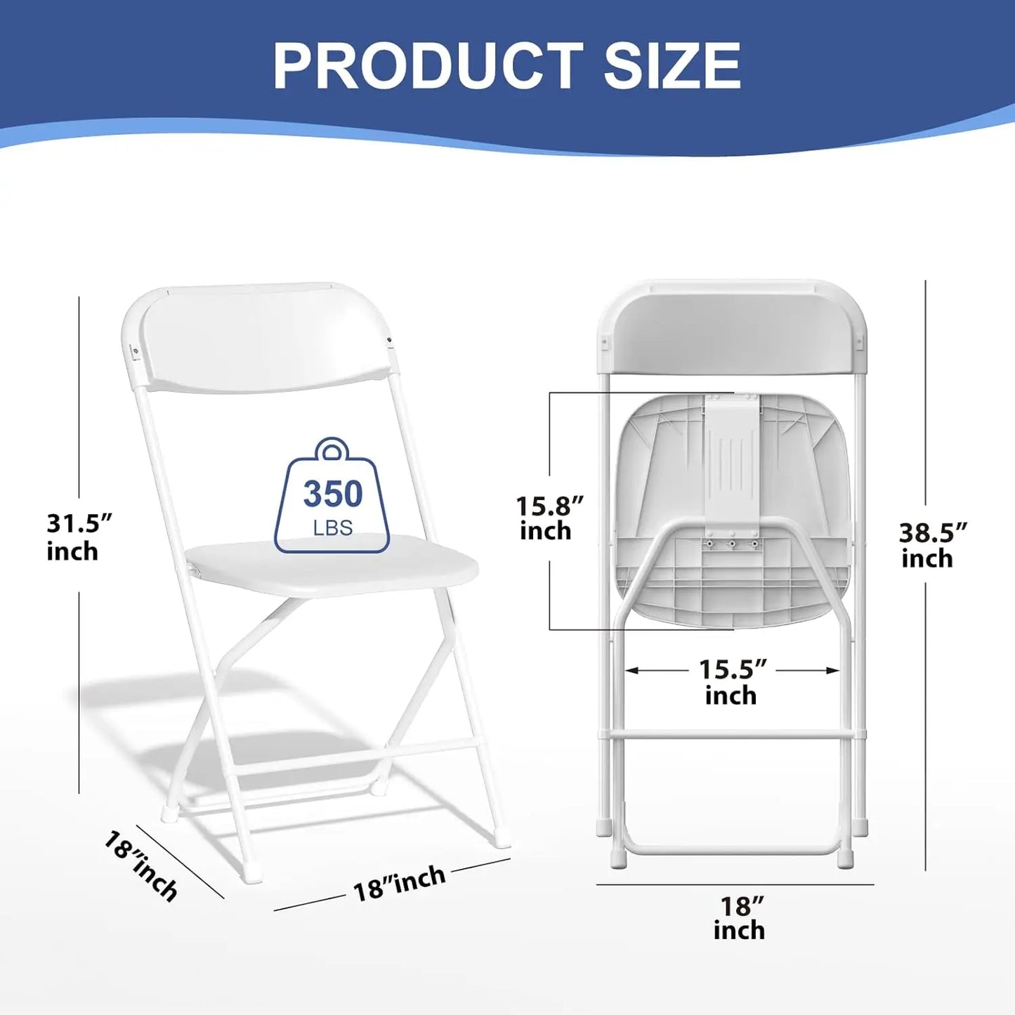 20 Pack White Folding Chairs, Plastic, Outdoor, Indoor, 350lb Capacity, Portable, ,Lightweight